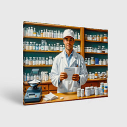 Холст прямоугольный Фармацевт у аптечных полок, цвет: 3D-принт