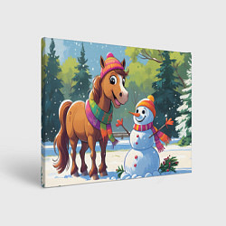 Холст прямоугольный Лошадка и снеговик, цвет: 3D-принт