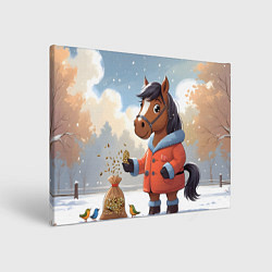Холст прямоугольный Лошадка на зимней прогулке, цвет: 3D-принт