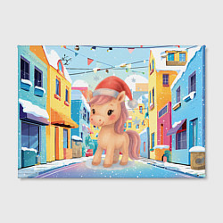 Холст прямоугольный Лошадка с новогоднем венком, цвет: 3D-принт — фото 2