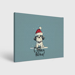 Холст прямоугольный С Новым годом - карикатурная собачка, цвет: 3D-принт
