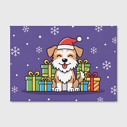 Холст прямоугольный Новогодняя собачка с подарками, цвет: 3D-принт — фото 2