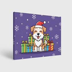 Холст прямоугольный Новогодняя собачка с подарками, цвет: 3D-принт