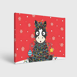 Холст прямоугольный Лошадка в новогодних огоньках, цвет: 3D-принт
