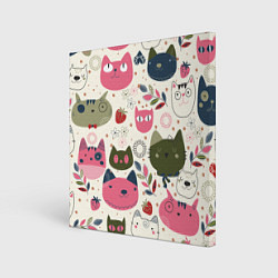 Холст квадратный Радостные котики, цвет: 3D-принт