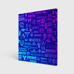 Холст квадратный Неоновые геймерские лого, цвет: 3D-принт