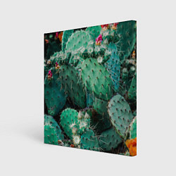 Холст квадратный Кактусы с цветами реализм, цвет: 3D-принт