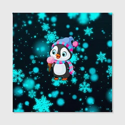 Холст квадратный Новогодний пингвин, цвет: 3D-принт — фото 2