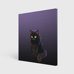 Холст квадратный Черный кот на фиолетовом, цвет: 3D-принт