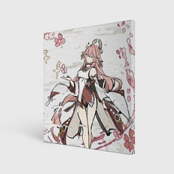 Холст квадратный Яэ Мико в деле, цвет: 3D-принт