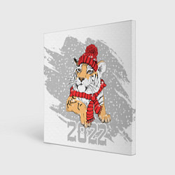 Холст квадратный Тигр в красной шапке, цвет: 3D-принт