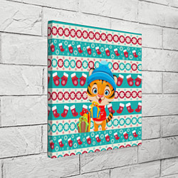 Холст квадратный Новогодний Тигр с подарком, цвет: 3D-принт — фото 2