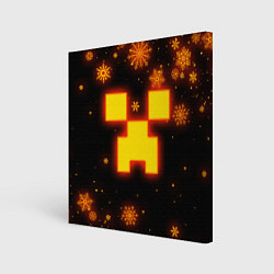 Холст квадратный НОВОГОДНИЙ ОГНЕННЫЙ КРИПЕР CREEPER FIRE, цвет: 3D-принт