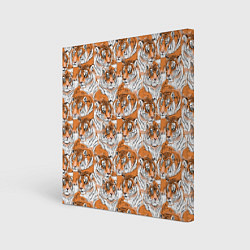 Холст квадратный Тигры рисованный стиль, цвет: 3D-принт