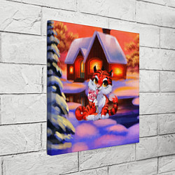 Холст квадратный Тигр на фоне новогоднего домика, цвет: 3D-принт — фото 2