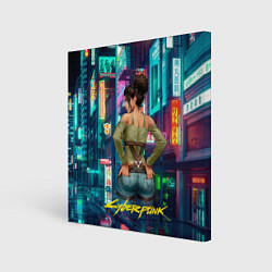 Холст квадратный Панам вид сзади Cyberpunk2077, цвет: 3D-принт