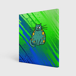 Холст квадратный Прикольный зеленый кот, цвет: 3D-принт