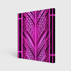 Холст квадратный Неоновая абстракция Розовый светящийся узор на тем, цвет: 3D-принт