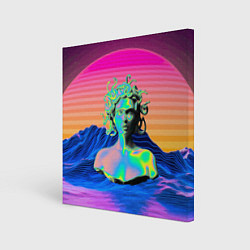 Холст квадратный Gorgon Medusa Vaporwave Neon Mountains, цвет: 3D-принт