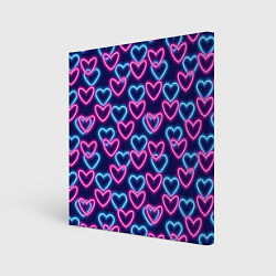 Холст квадратный Неоновые сердца, паттерн, цвет: 3D-принт
