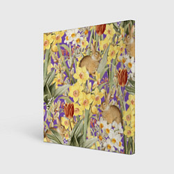 Холст квадратный Цветы Нарциссы и Зайцы, цвет: 3D-принт