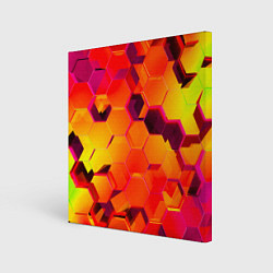 Холст квадратный НЕОНОВЫЕ ГРАДИЕНТНЫЕ 3D гексаэдры, цвет: 3D-принт