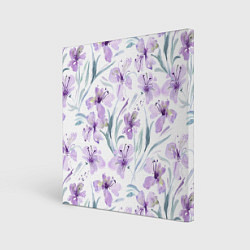 Холст квадратный Цветы Фиолетовые Нарисованные Акварелью, цвет: 3D-принт