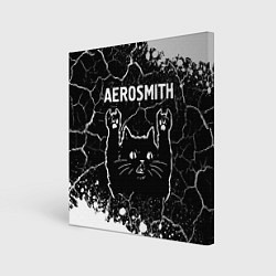 Холст квадратный Группа Aerosmith и Рок Кот, цвет: 3D-принт