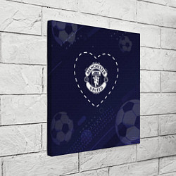Холст квадратный Лого Manchester United в сердечке на фоне мячей, цвет: 3D-принт — фото 2