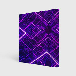 Холст квадратный Неоновые ромбы в абстракции - Фиолетовый, цвет: 3D-принт