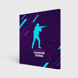 Холст квадратный Символ Counter Strike в неоновых цветах на темном, цвет: 3D-принт