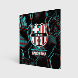 Холст квадратный Barcelona FC в стиле Glitch на темном фоне, цвет: 3D-принт