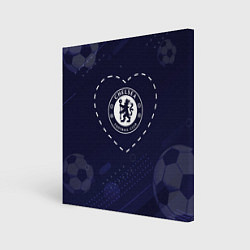 Холст квадратный Лого Chelsea в сердечке на фоне мячей, цвет: 3D-принт
