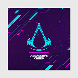 Холст квадратный Символ Assassins Creed в неоновых цветах на темном, цвет: 3D-принт — фото 2