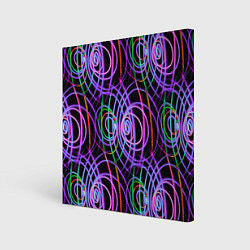 Холст квадратный Неоновые круги и линии - Фиолетовый, цвет: 3D-принт