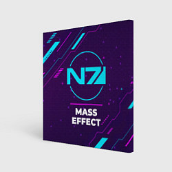 Холст квадратный Символ Mass Effect в неоновых цветах на темном фон, цвет: 3D-принт