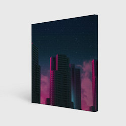 Холст квадратный Неоновые небоскрёбы - Розовый, цвет: 3D-принт