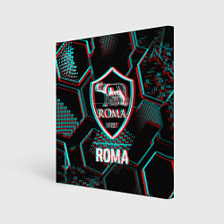 Холст квадратный Roma FC в стиле Glitch на темном фоне, цвет: 3D-принт