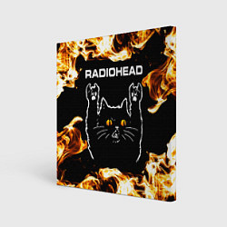 Холст квадратный Radiohead рок кот и огонь, цвет: 3D-принт