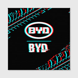 Холст квадратный Значок BYD в стиле glitch на темном фоне, цвет: 3D-принт — фото 2