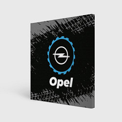 Холст квадратный Opel в стиле Top Gear со следами шин на фоне, цвет: 3D-принт