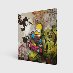 Холст квадратный Скейтбордист Барт Симпсон на фоне граффити, цвет: 3D-принт