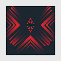 Холст квадратный Красный символ The Sims на темном фоне со стрелкам, цвет: 3D-принт — фото 2