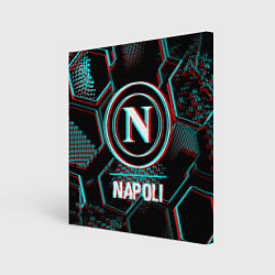 Холст квадратный Napoli FC в стиле glitch на темном фоне, цвет: 3D-принт