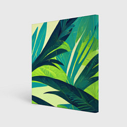 Холст квадратный Яркие тропические листья пальмы, цвет: 3D-принт