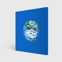 Холст квадратный Злая планета Земля в маске, цвет: 3D-принт