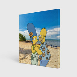 Холст квадратный Гомер Симпсон танцует с Мардж на пляже, цвет: 3D-принт