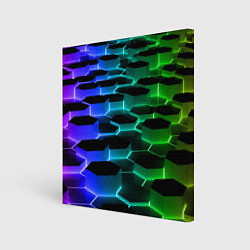 Холст квадратный Неоновые шестиугольники, цвет: 3D-принт