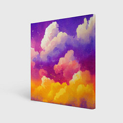 Холст квадратный Акварельный закат в облаках, цвет: 3D-принт