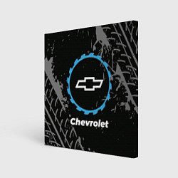 Холст квадратный Chevrolet в стиле Top Gear со следами шин на фоне, цвет: 3D-принт